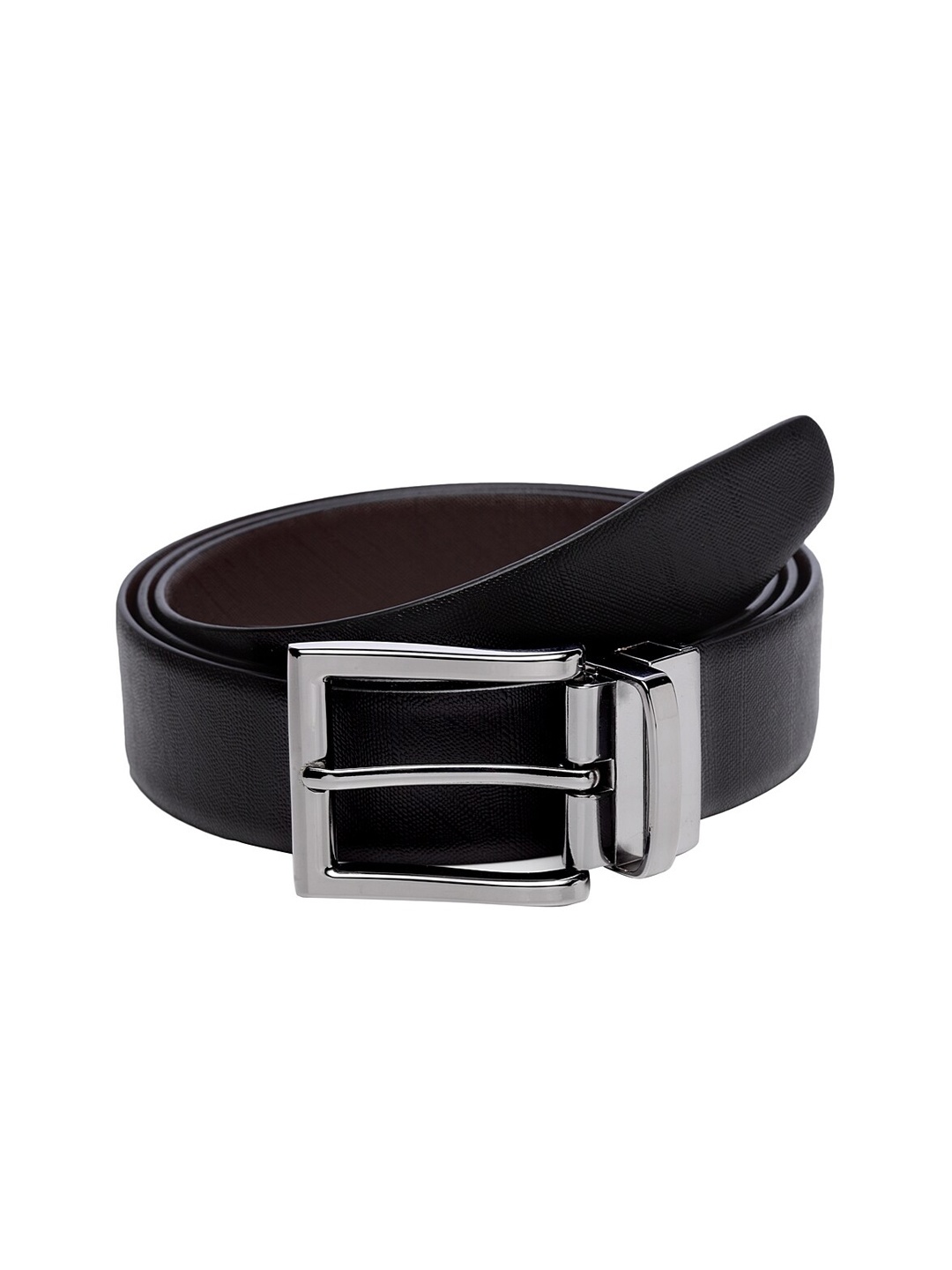 

WELBAWT Men Black & Brown Textured Leather Slim Reversible Belt