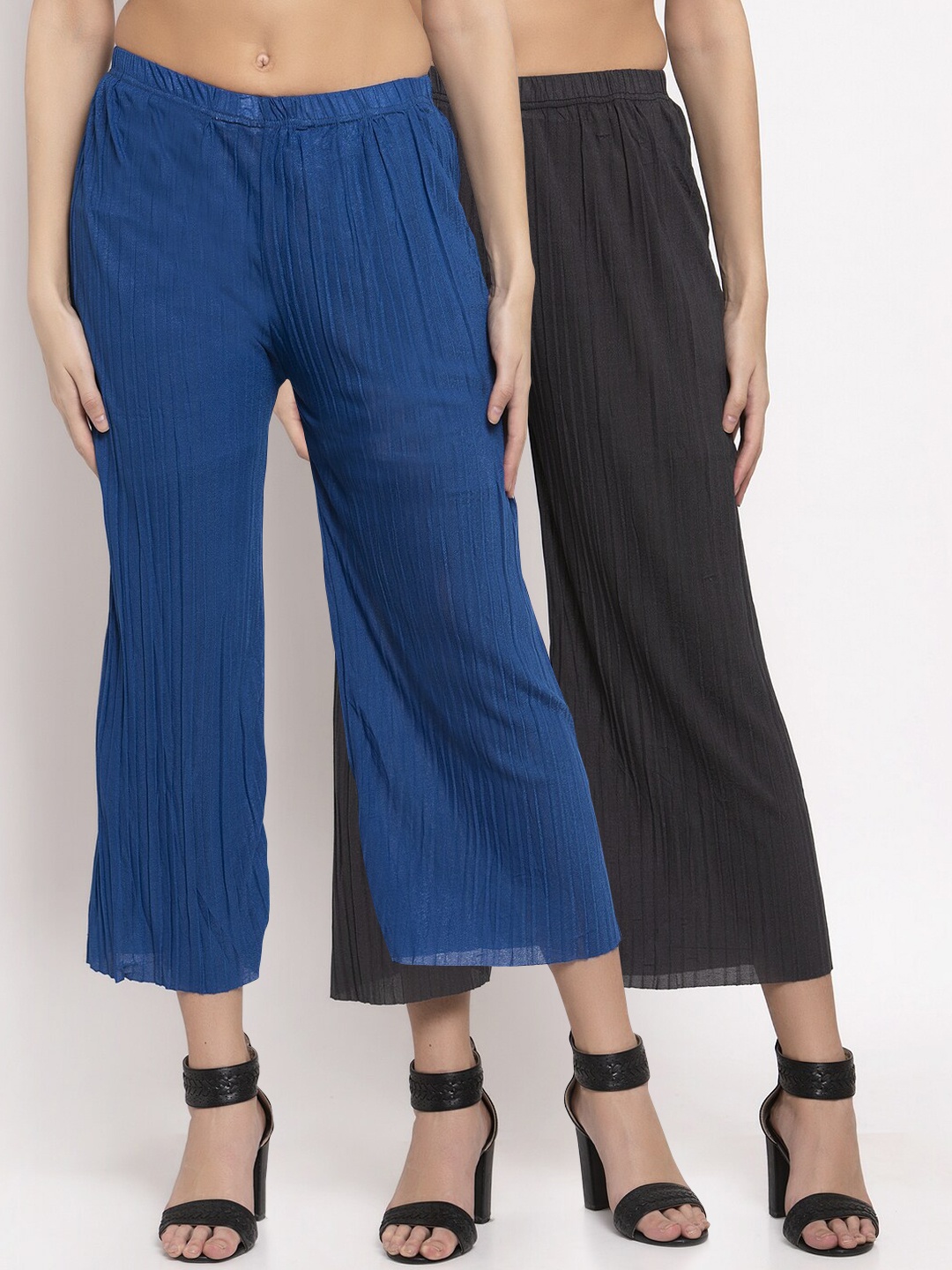 

KLOTTHE Women Pack Of 2 Wide Leg Palazzos, Black