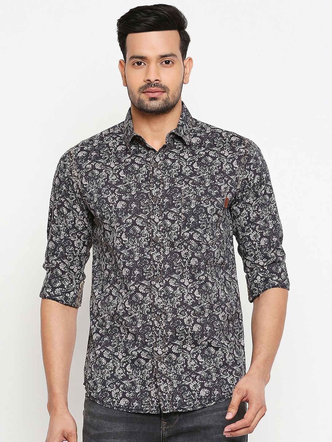 

Mufti Men Grey Slim Fit Printed Casual Shirt