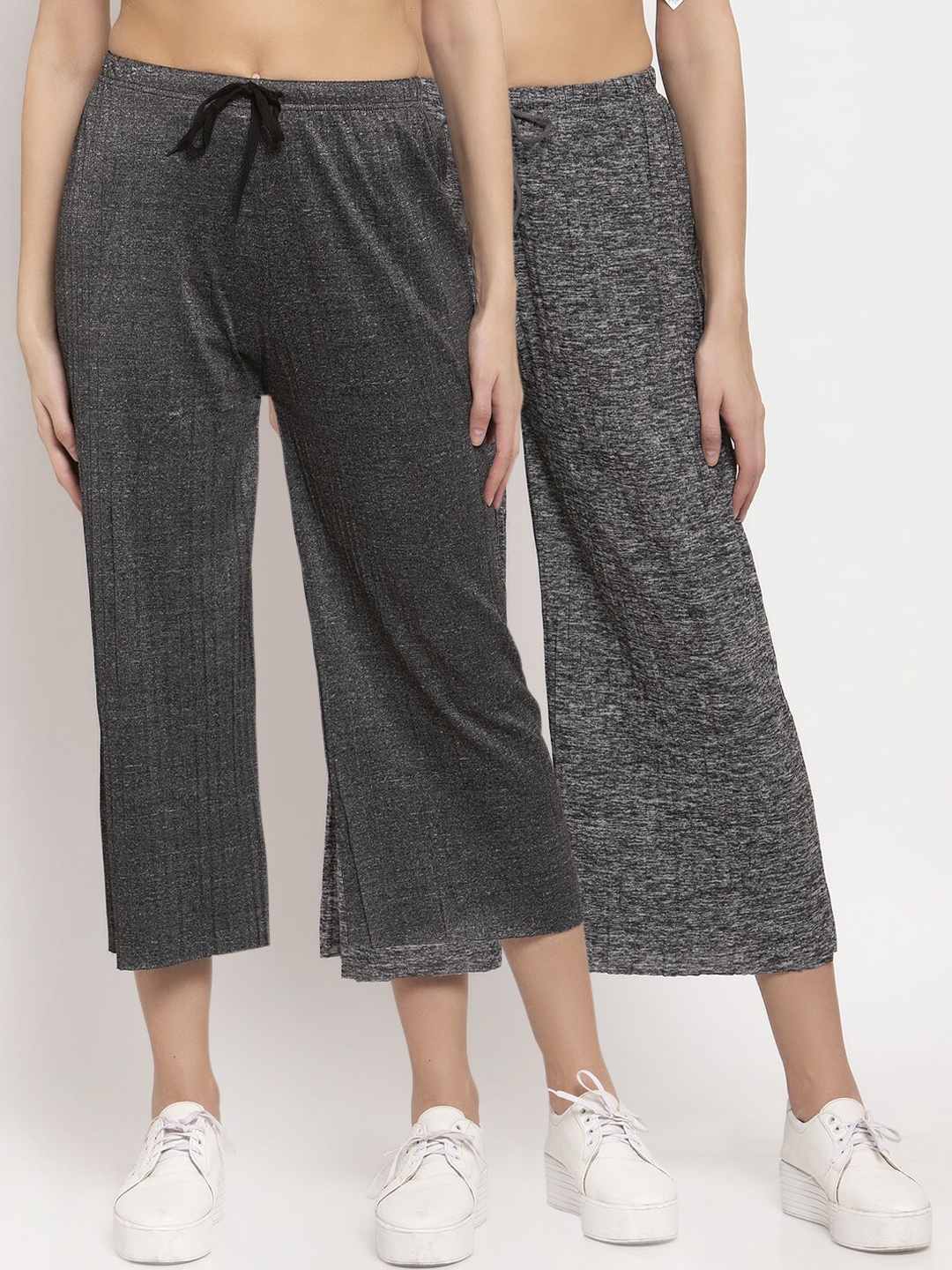 

KLOTTHE Women Pack Of 2 Wide Leg Palazzos, Grey
