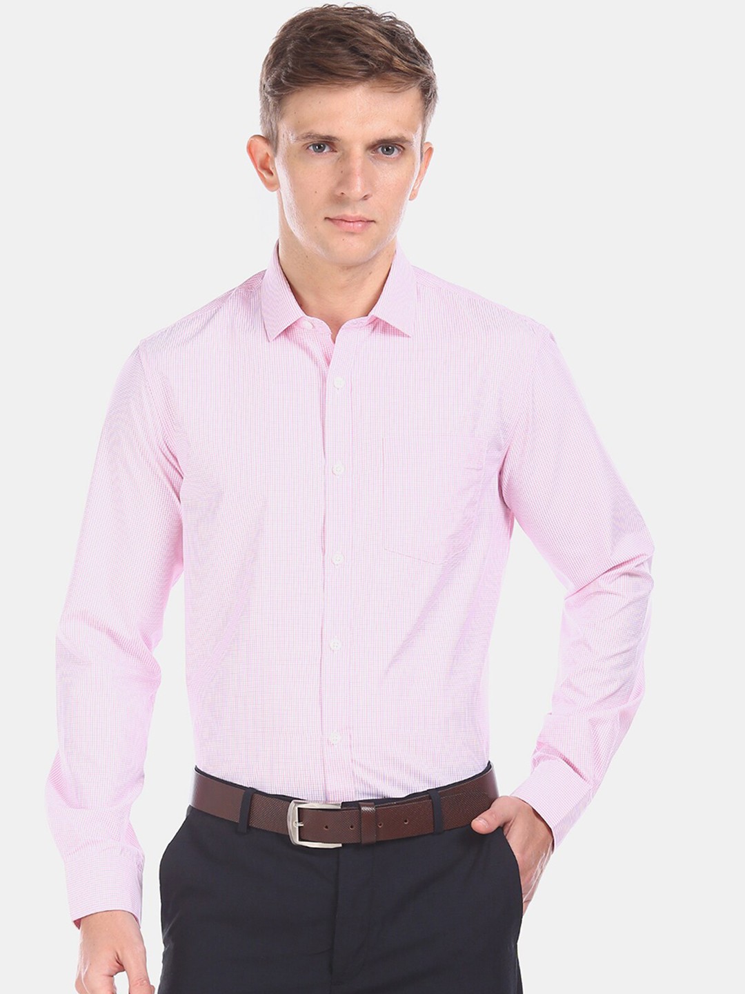 

Excalibur Men Pink Pinstripes Striped Formal Shirt