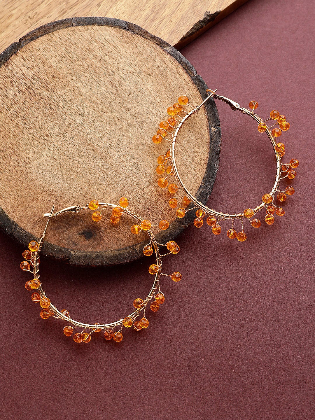 

STREET 9 Orange Gold-Plated Handcrafted Contemporary Hoop Earrings