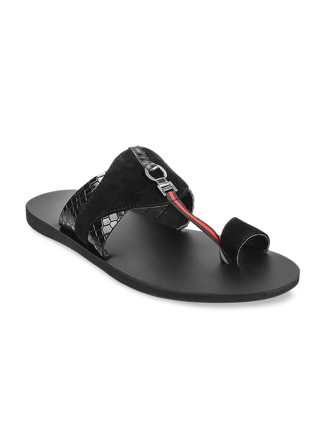

Mochi Men Black & Red Leather Comfort Sandals