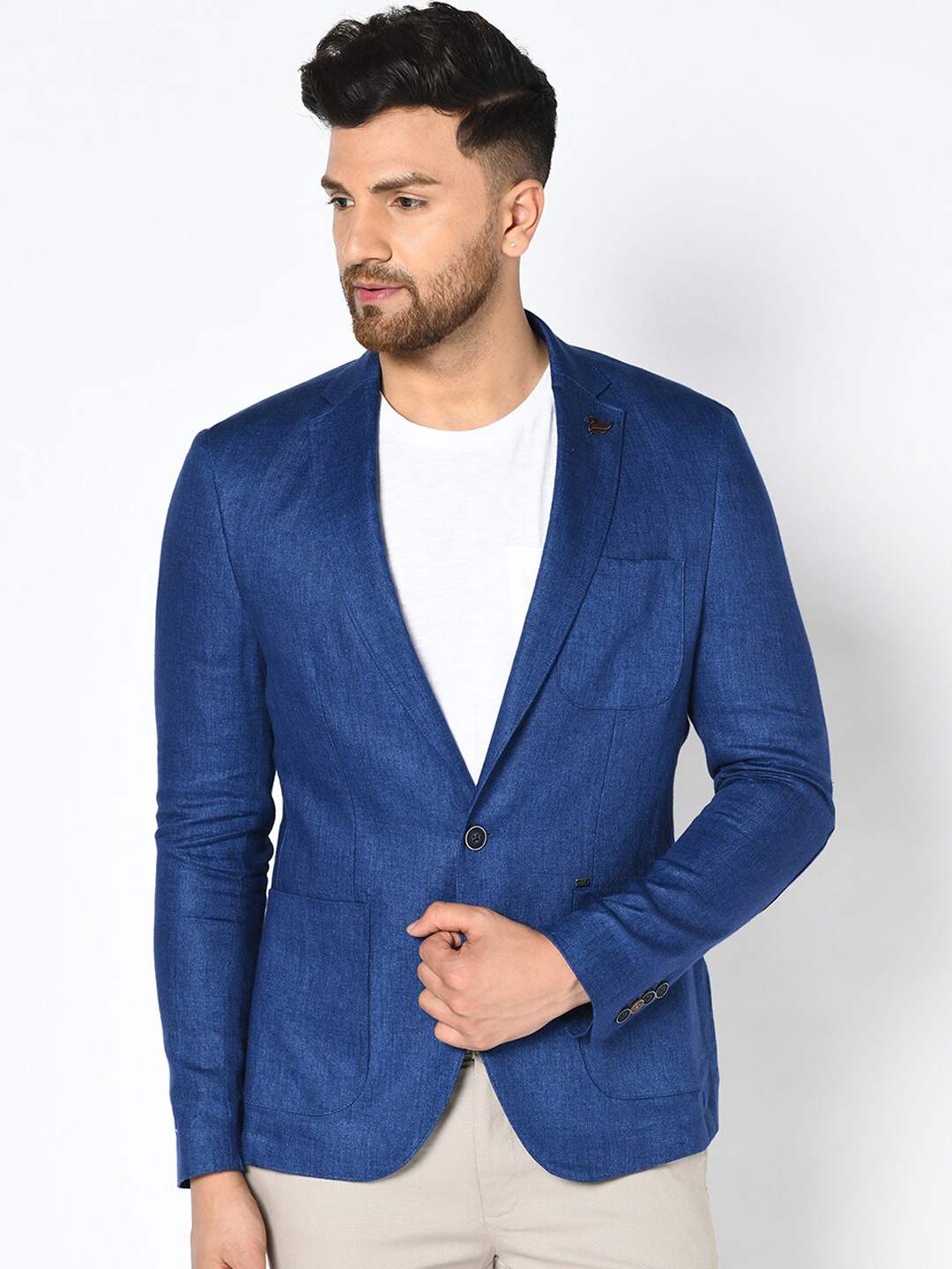 

Blackberrys Men Navy Blue Solid Slim-Fit Single-Breasted Casual Blazer