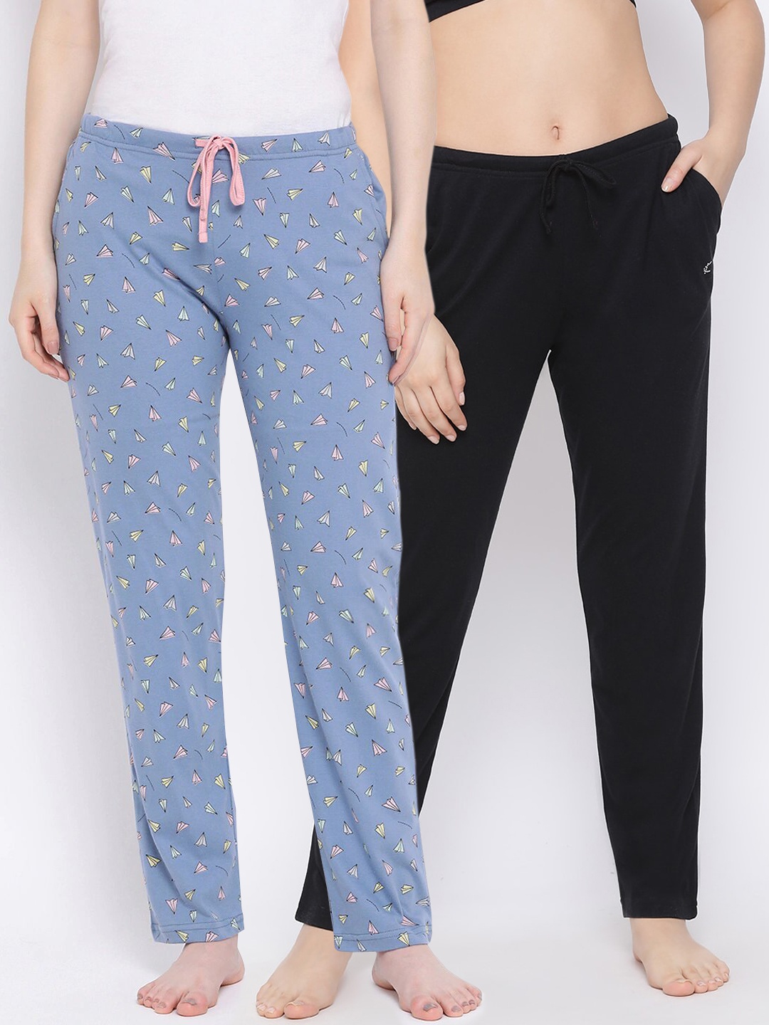 

Kanvin Women Pack Of 2 Pure Cotton Lounge Pants, Black