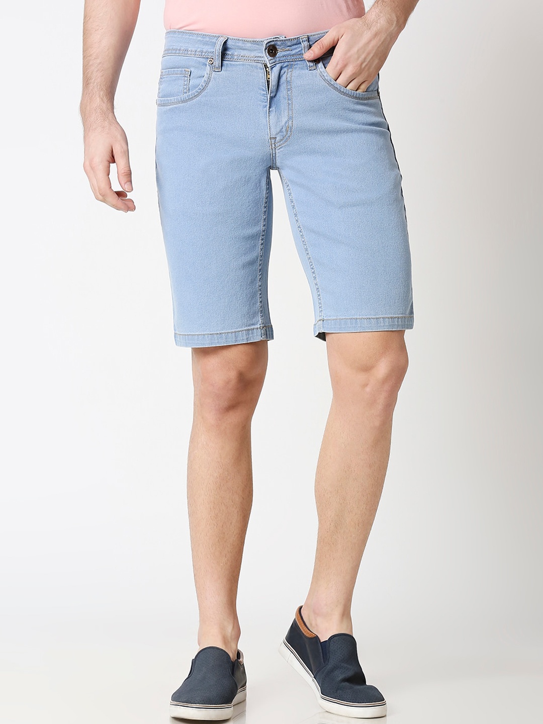 

High Star Men Plus Size Blue Solid Slim Fit Denim Shorts