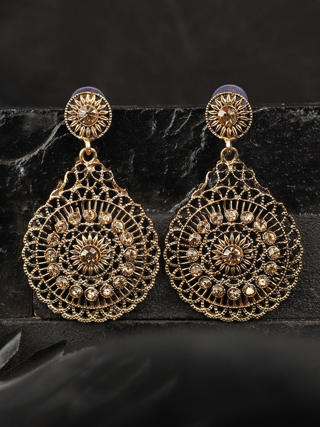 

ANIKAS CREATION Gold-Plated Handcrafted Geometric Drop Earrings