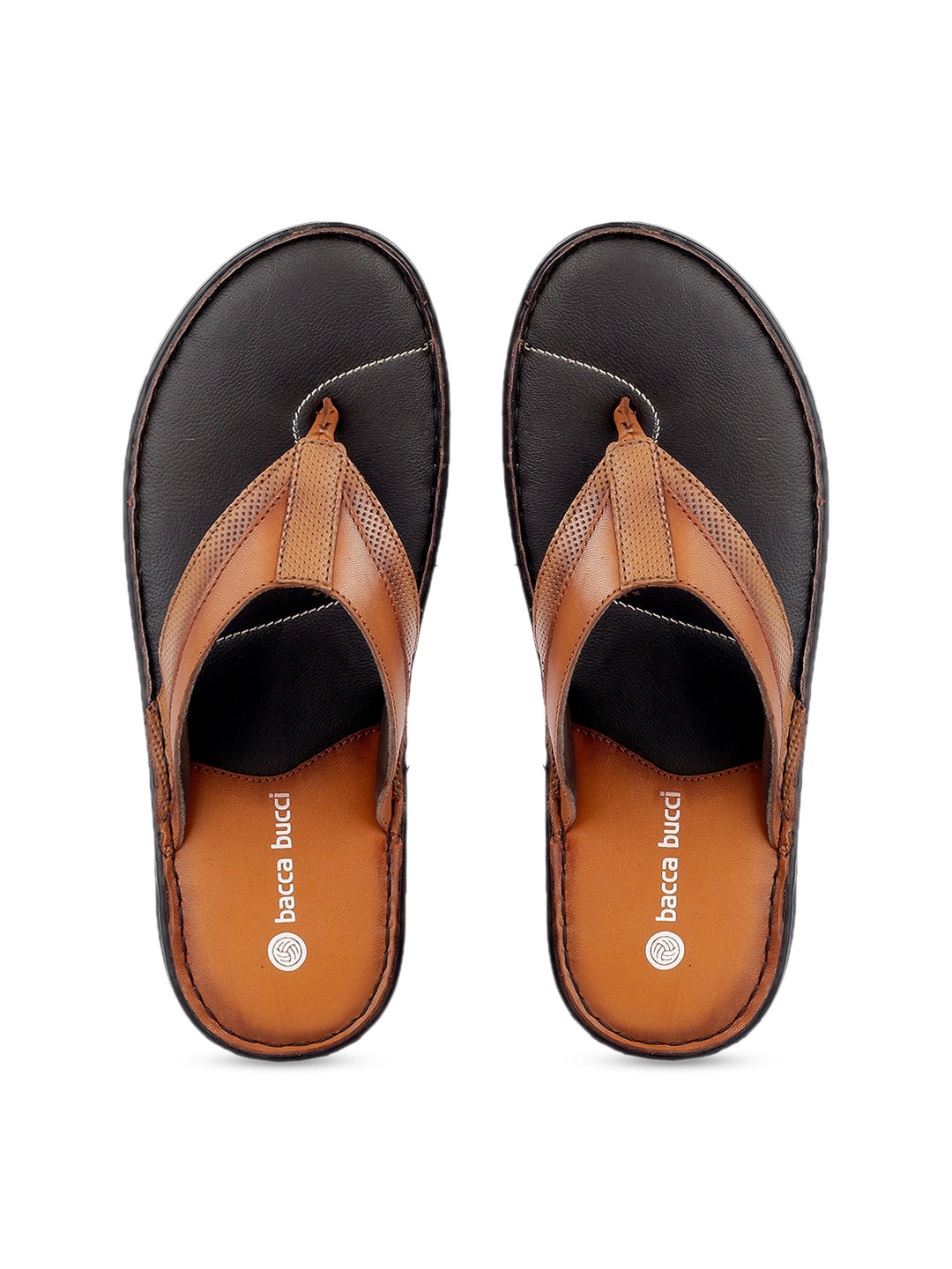 

bacca bucci Men Brown Colourblocked Genuine Leather Thong Flip-Flops