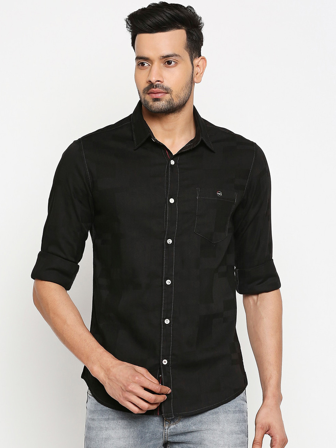 

Mufti Men Black Slim Fit Checked Casual Shirt