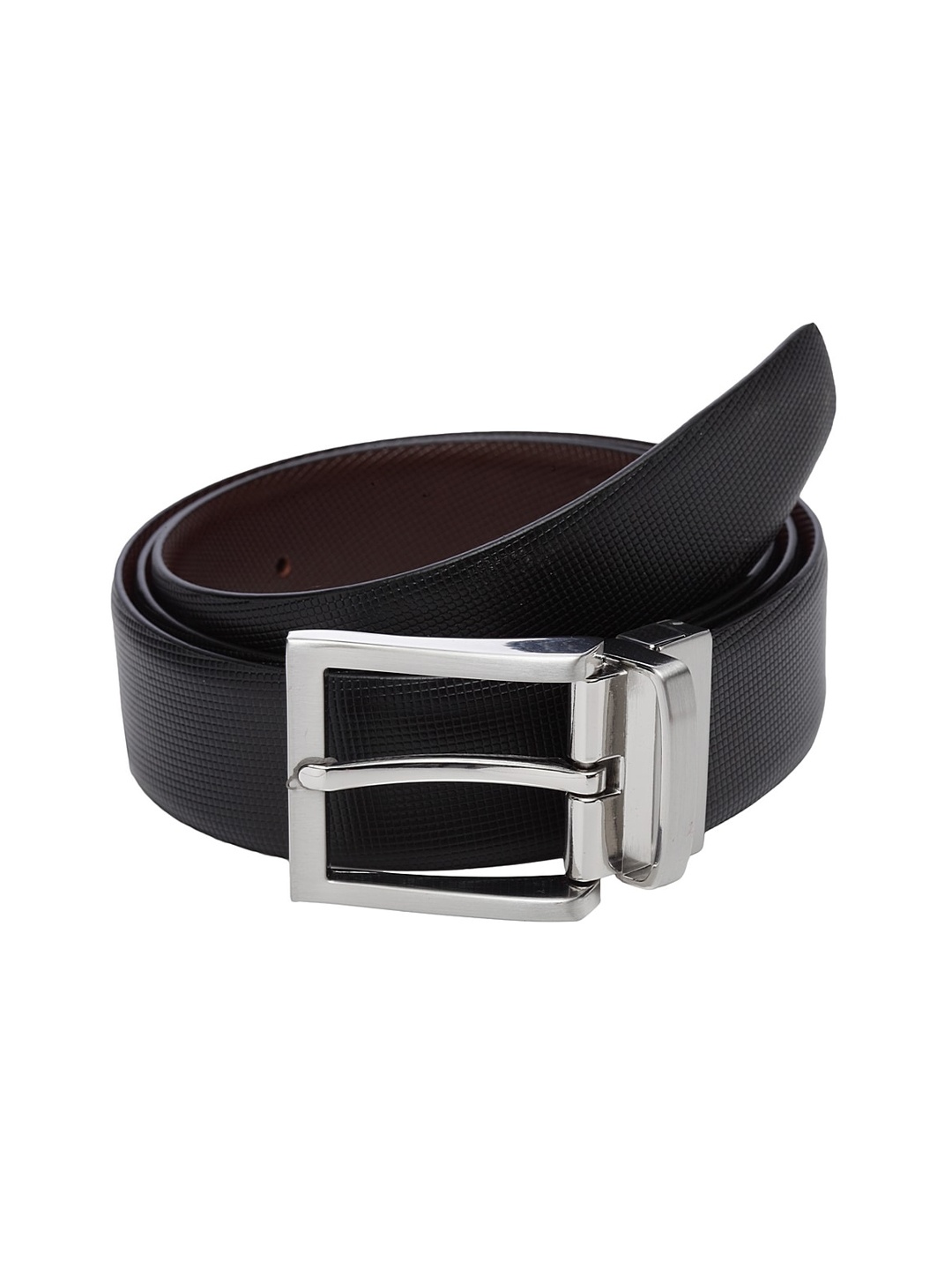 

WELBAWT Men Black & Brown Textured Leather Reversible Slim Belt