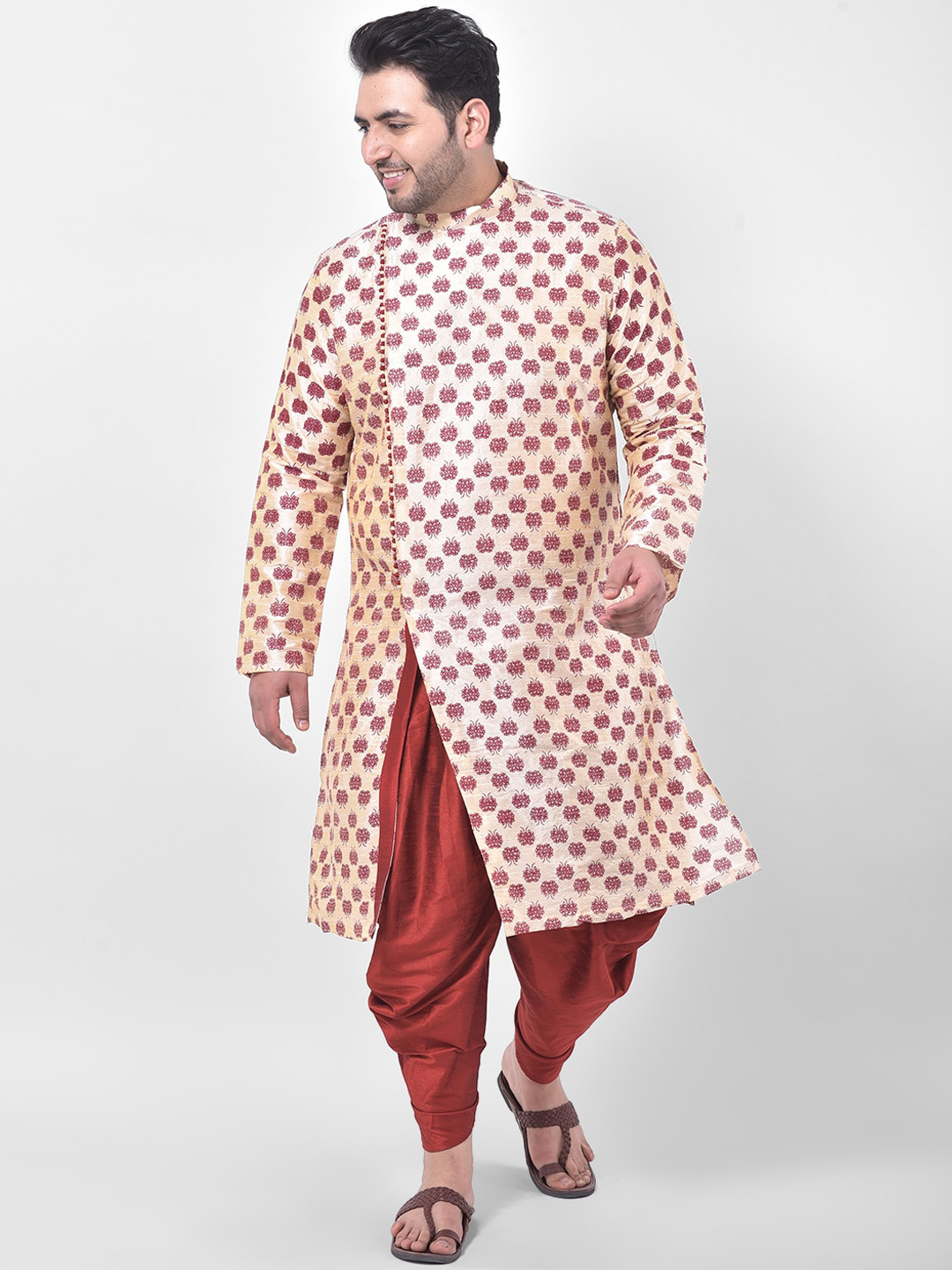 

DEYANN PLUS Men Cream-Coloured Printed Kurta with Dhoti Pants