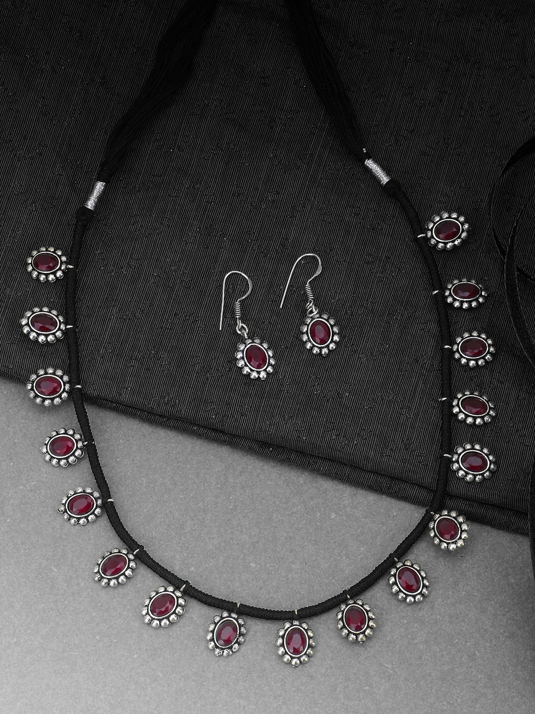 

Adwitiya Collection Silver-Plated & Pink Pearl-Studded Jewellery Set
