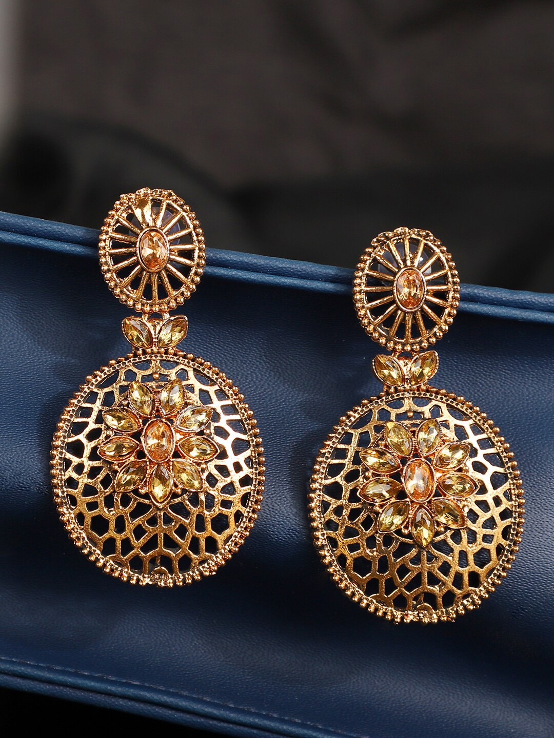 

ANIKAS CREATION Gold-Plated Handcrafted Oval Drop Earrings