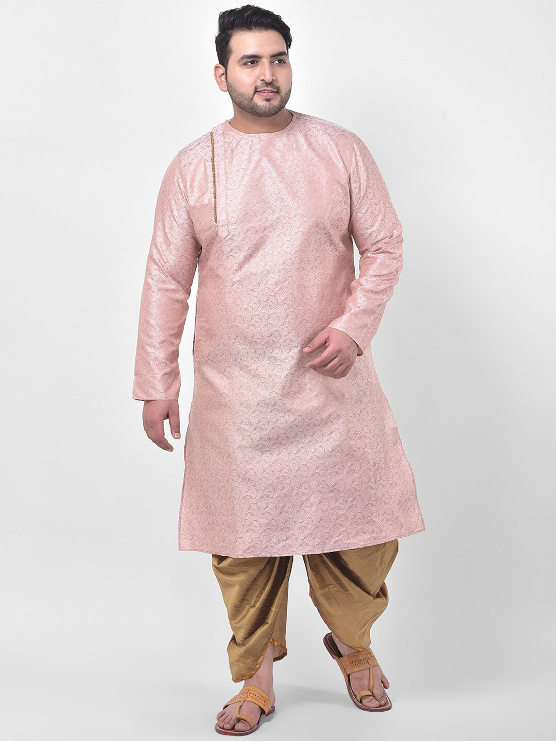 

DEYANN PLUS Men Pink Self Design Kurta with Dhoti Pants