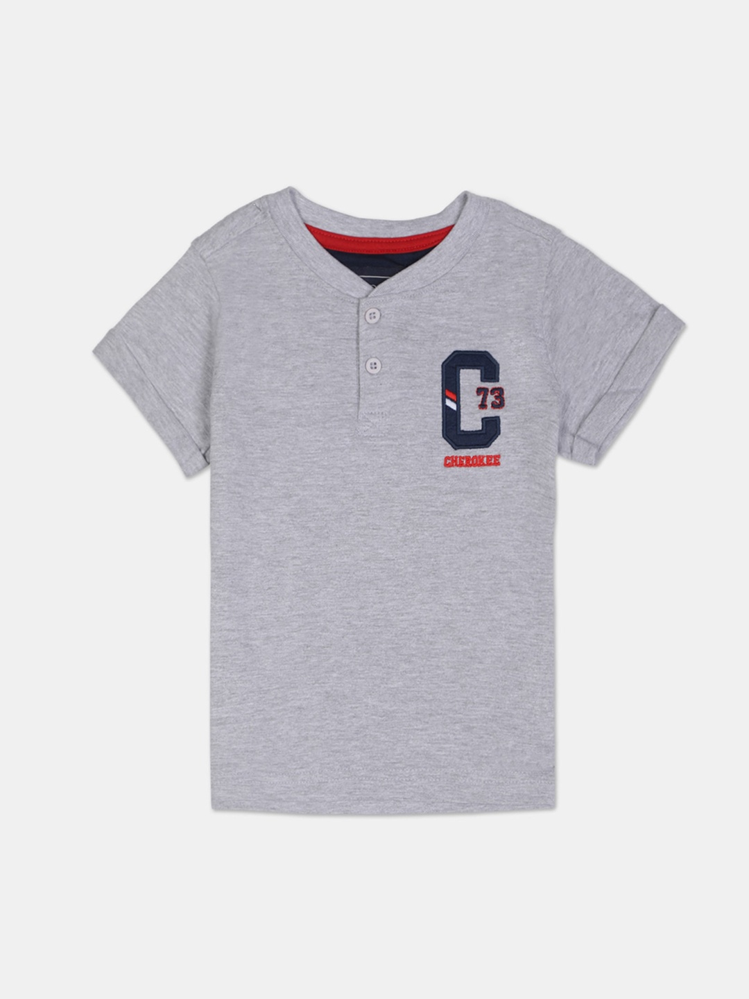 

Cherokee Boys Grey Solid Henley Neck T-shirt