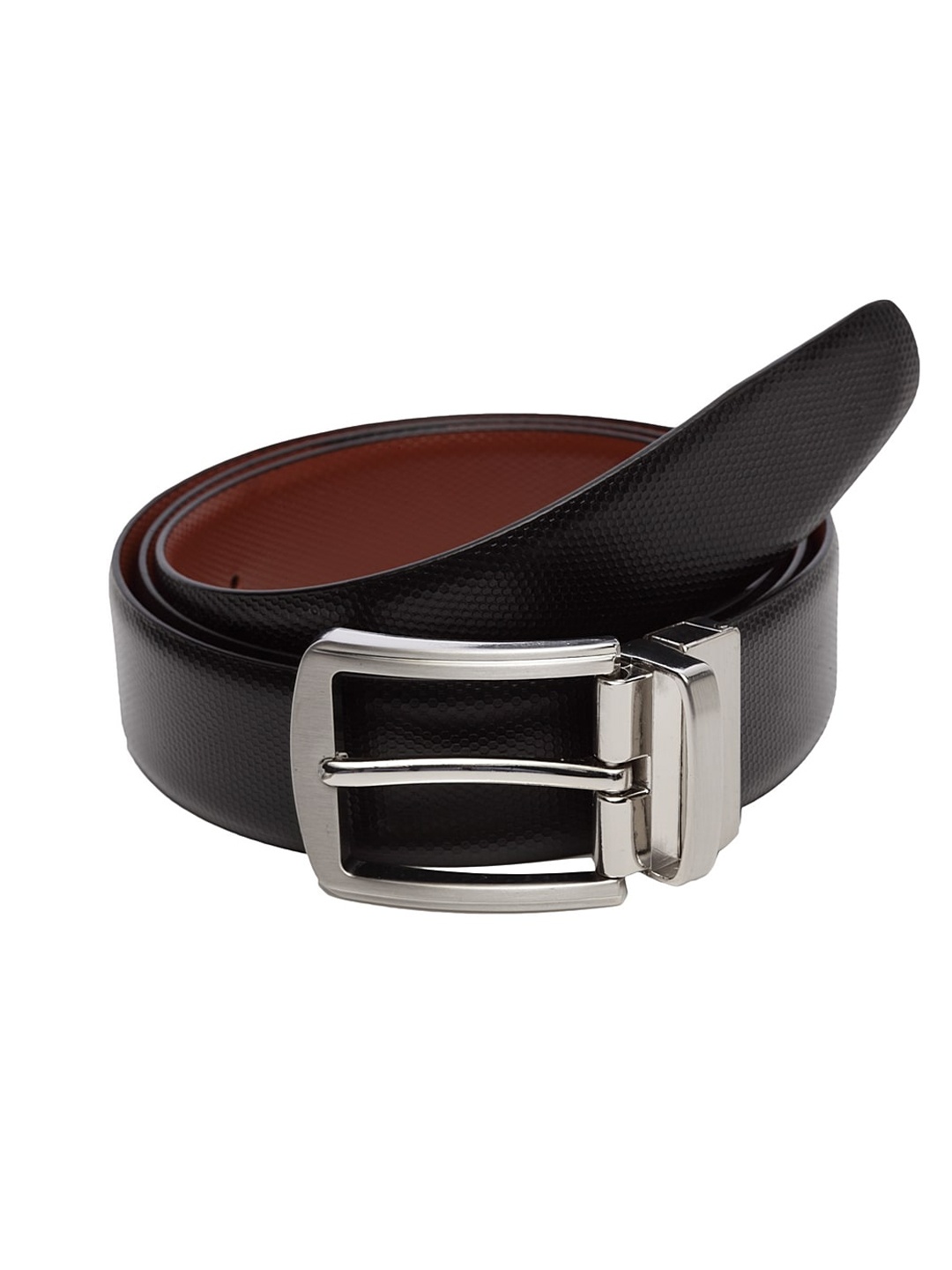 

WELBAWT Men Black & Brown Textured Leather Reversible Slim Belt