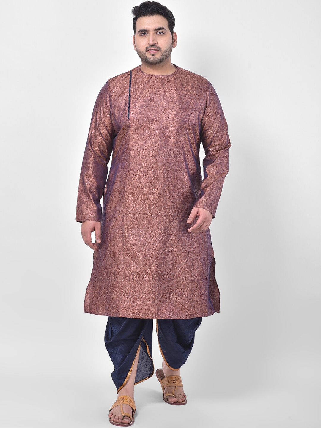 

DEYANN PLUS Men Brown Woven Design Kurta with Dhoti Pants