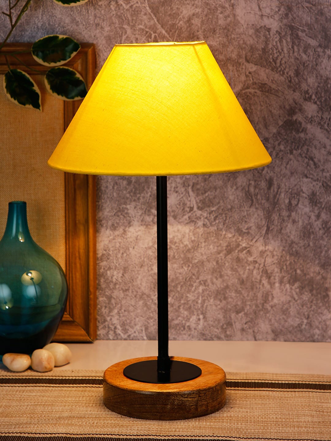

Devansh Yellow & Brown Solid Traditional Table Lamp with Shade
