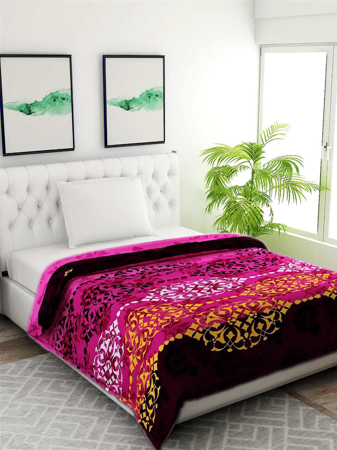

Salona Bichona Magenta & White Ethnic Motifs Mild Winter 120 GSM Single Bed Comforter