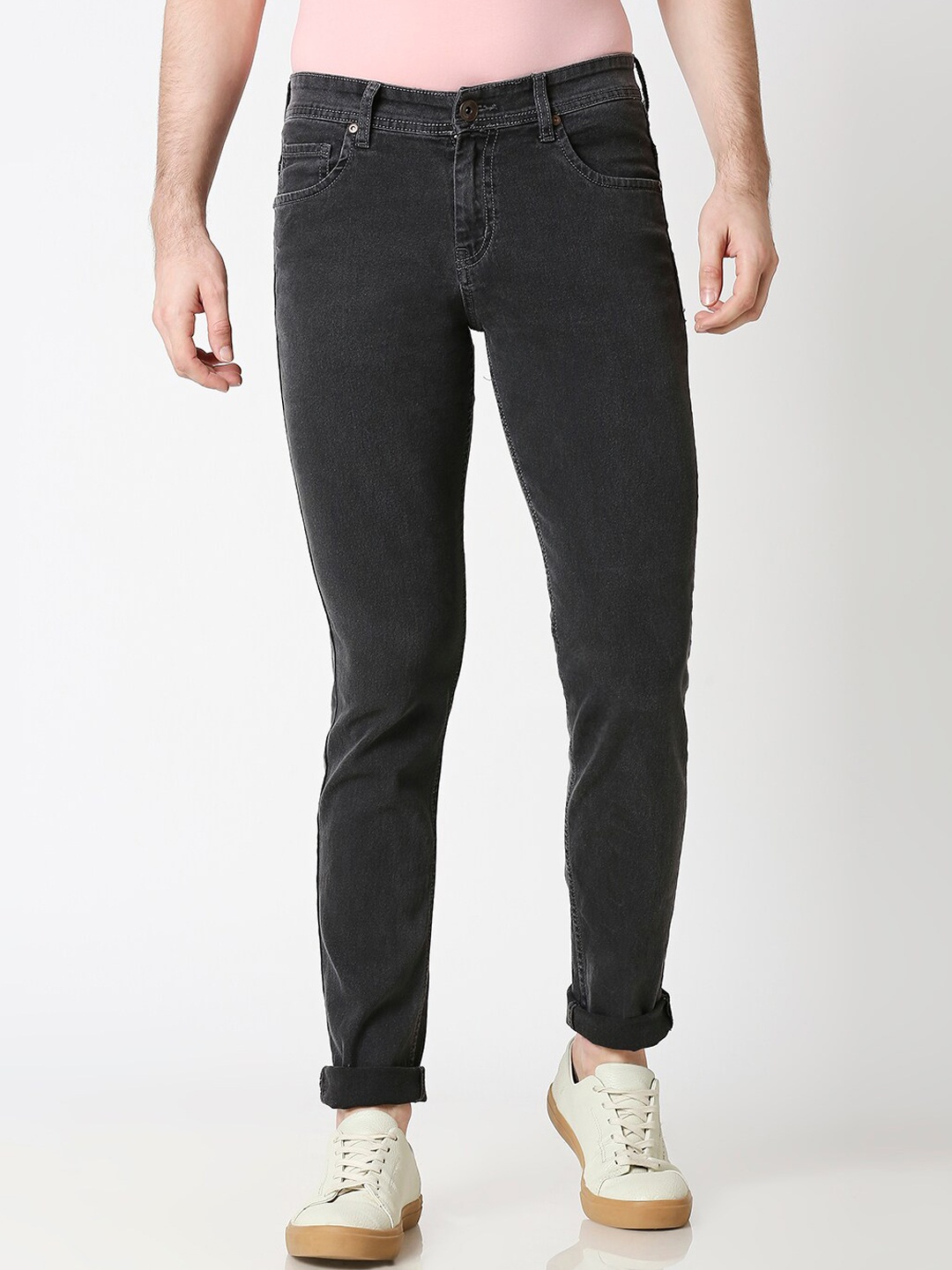 

High Star Men Charcoal Grey Tapered Fit Jeans