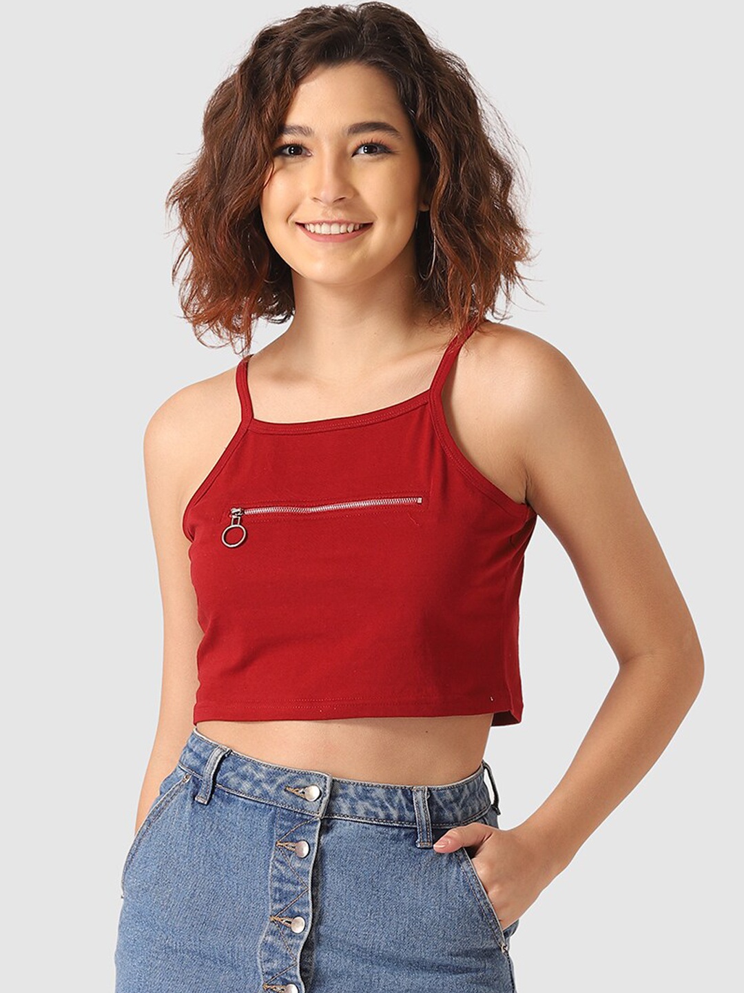 

Vemante Maroon Pure Cotton Solid Regular Crop Top