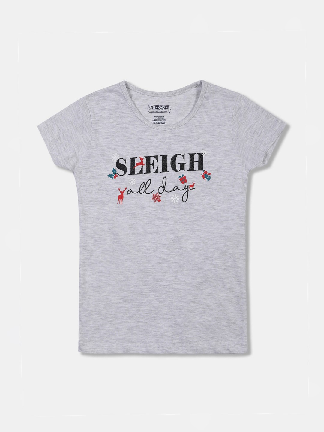 

Cherokee Girls Grey Printed V-Neck T-shirt