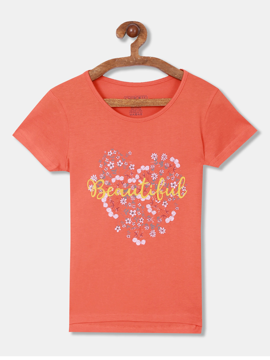 

Cherokee Girls Orange Printed Round Neck T-shirt