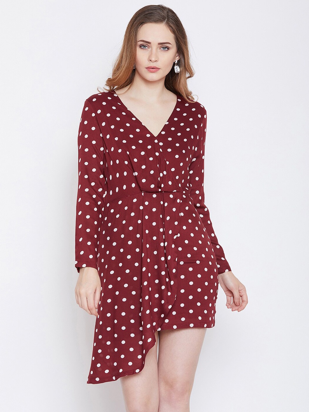 

Zastraa Women Maroon Printed Wrap Dress