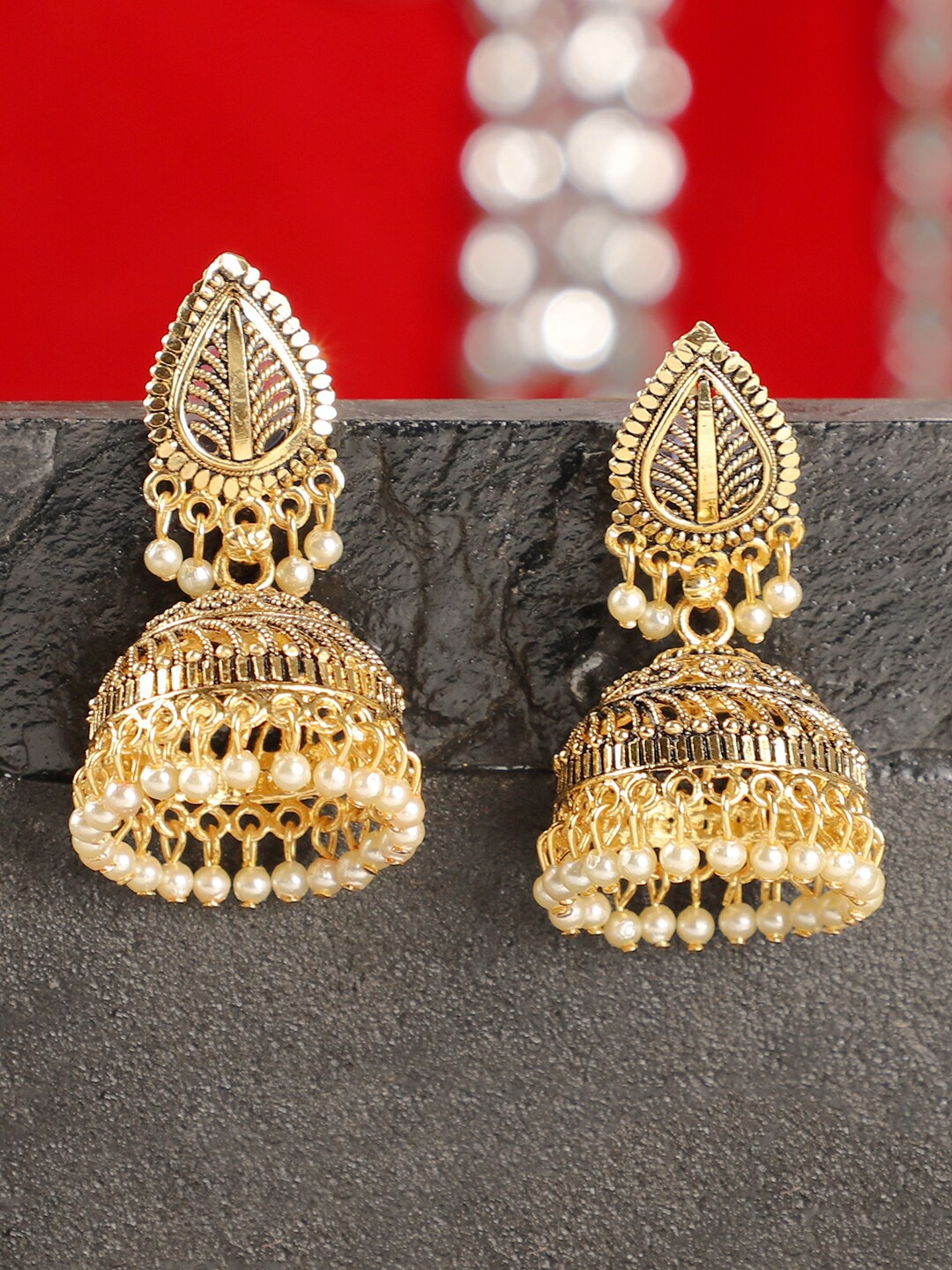 

ANIKAS CREATION Gold-Toned Contemporary Jhumkas