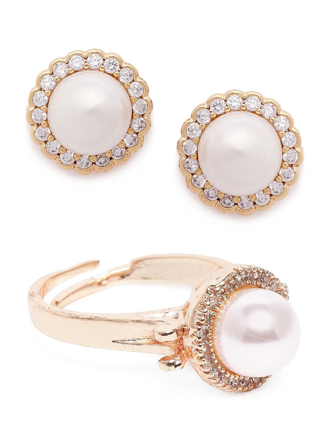 

Zaveri Pearls Rose Gold-Plated & White CZ Studded Jewellery Set