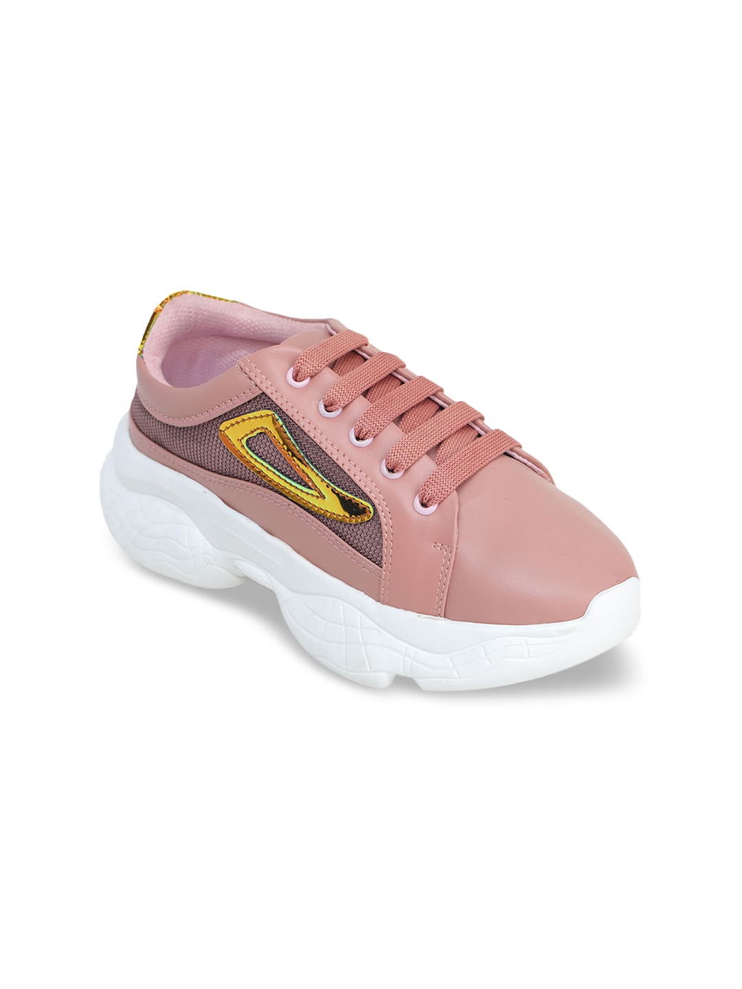 

LONDON STEPS Women Pink & Gold-Toned Colourblocked Memory Foam Lightweight Sneakers
