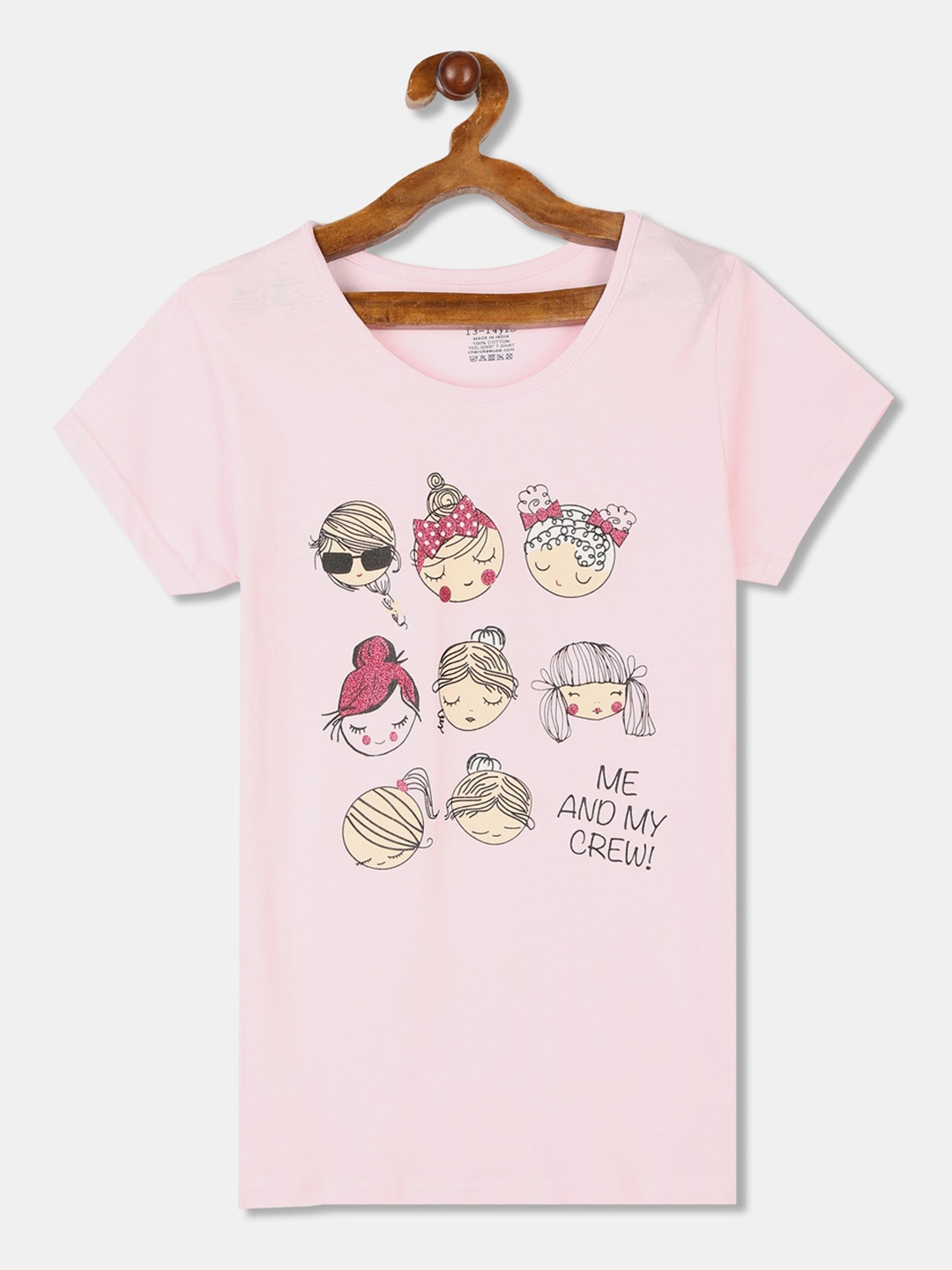 

Cherokee Girls Pink Black Printed Round Neck Pure Cotton T-shirt