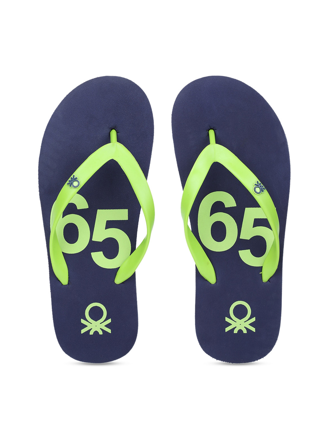 

United Colors of Benetton Men Navy Blue & Fluorescent Green Printed Thong Flip-Flops