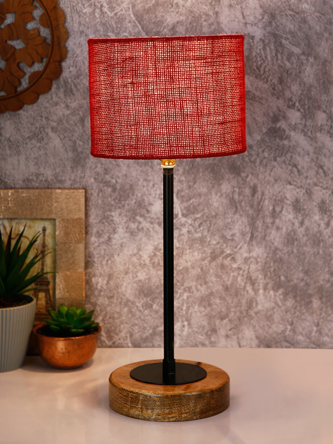 

Devansh Maroon & Black Self Design Traditional Buffet Table Lamp with Shade