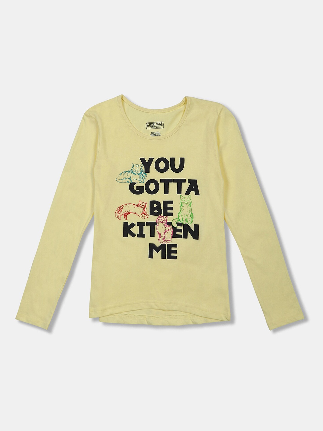 

Cherokee Girls Cream-Coloured Printed Round Neck T-shirt
