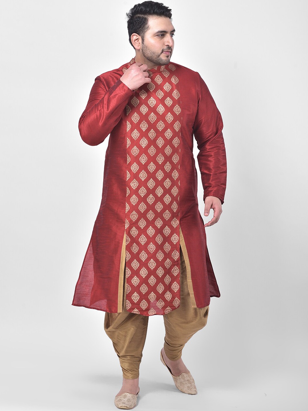 

DEYANN PLUS Men Red Printed Kurta with Dhoti Pants