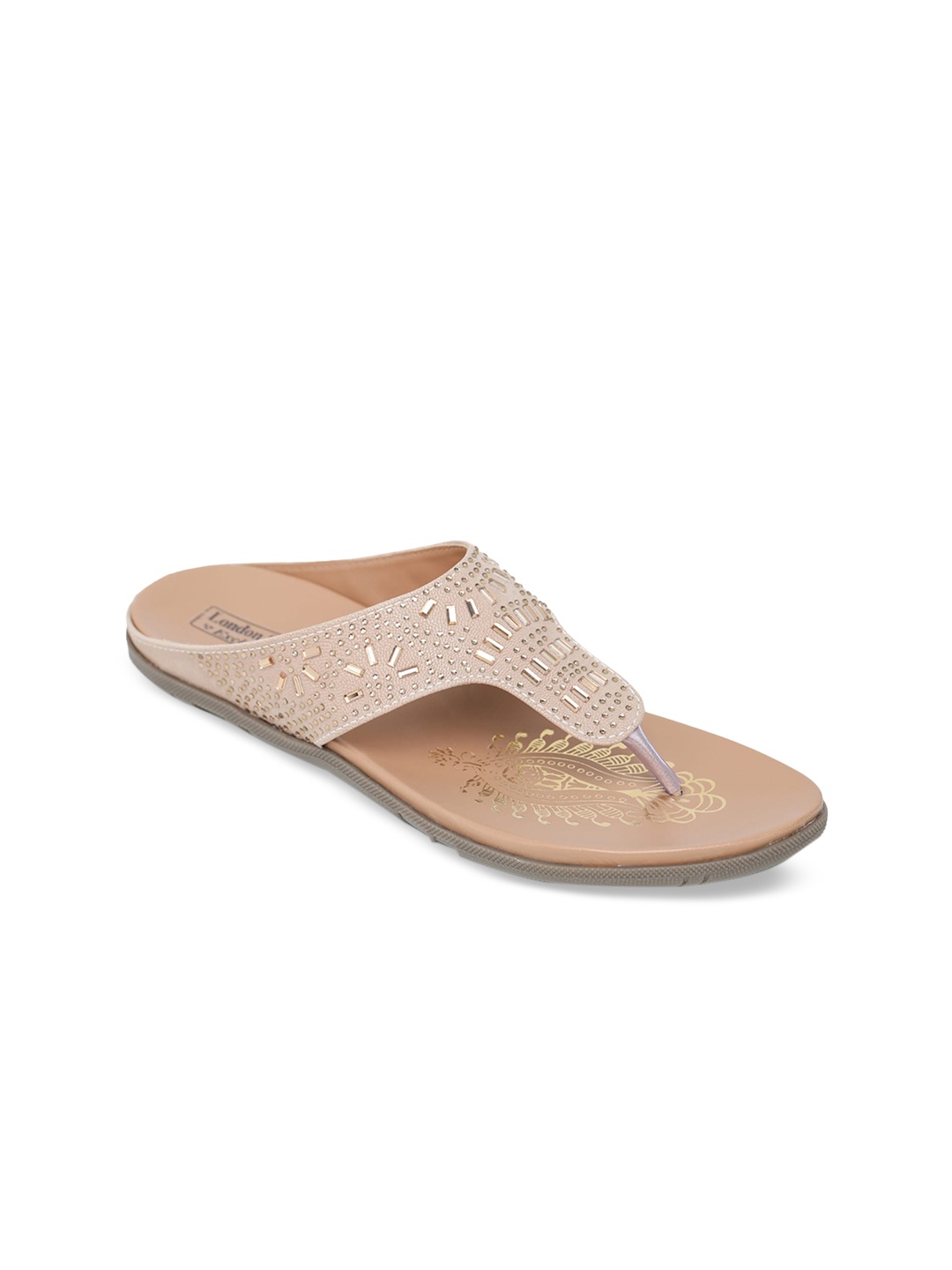 

LONDON STEPS Women Cream-Coloured Embellished T-Strap Flats