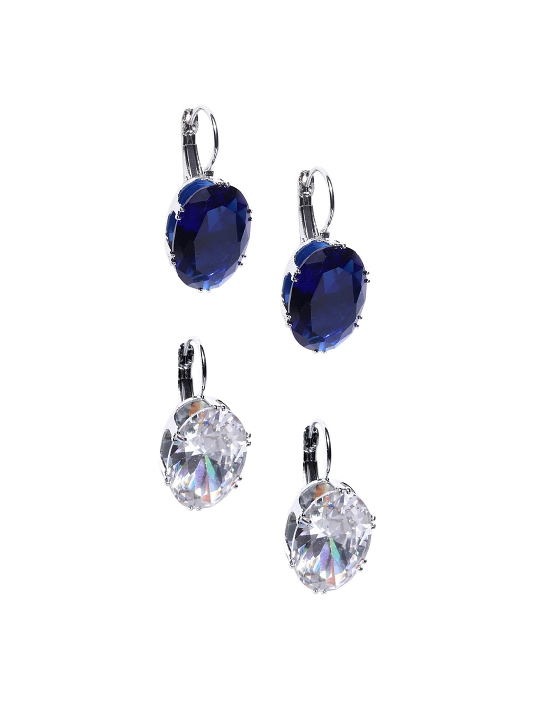 

OOMPH Blue & White Set of 2 Oval Drop Earrings