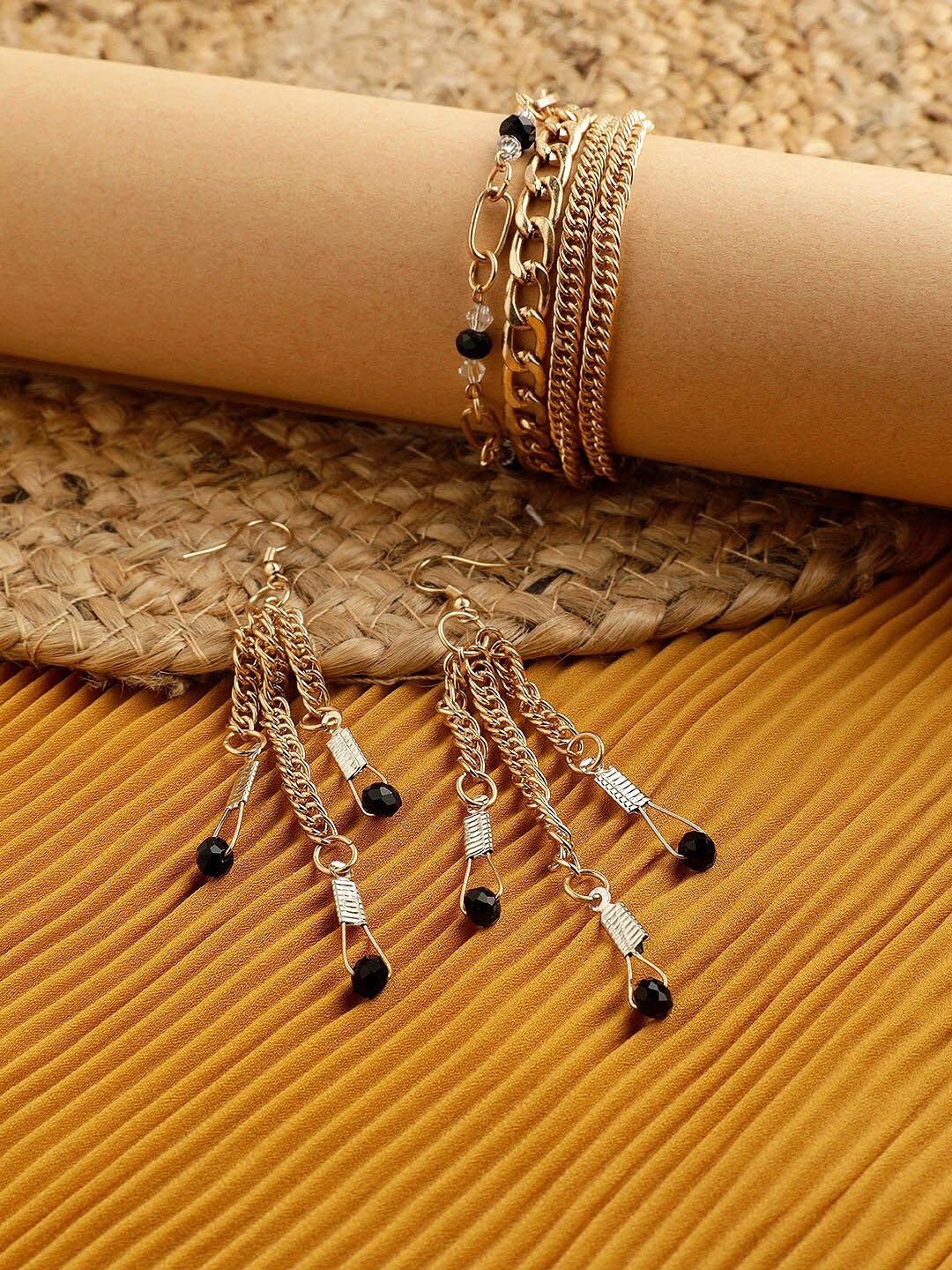 

STREET 9 Gold-Plated Black Beaded Jewellery Set