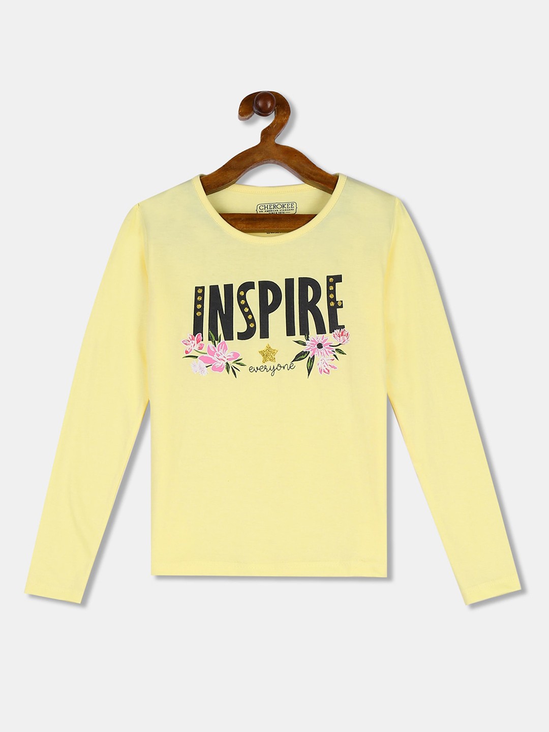 

Cherokee Girls Yellow Printed Round Neck T-shirt