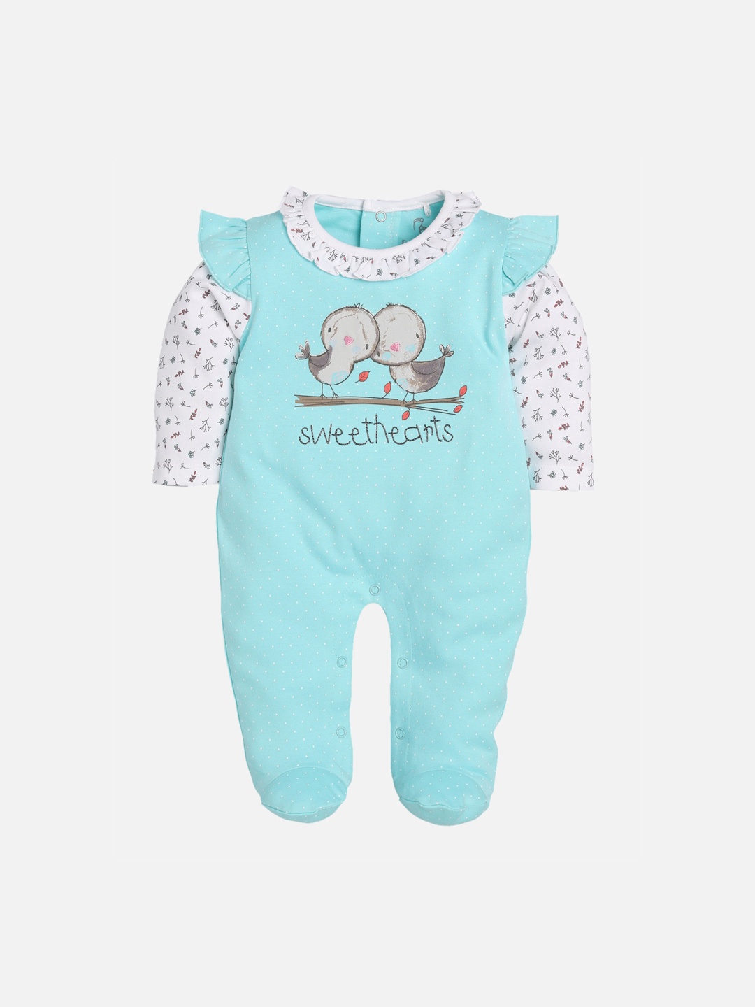 

Baby Go Kids Blue & White Printed Pure Cotton Rompers