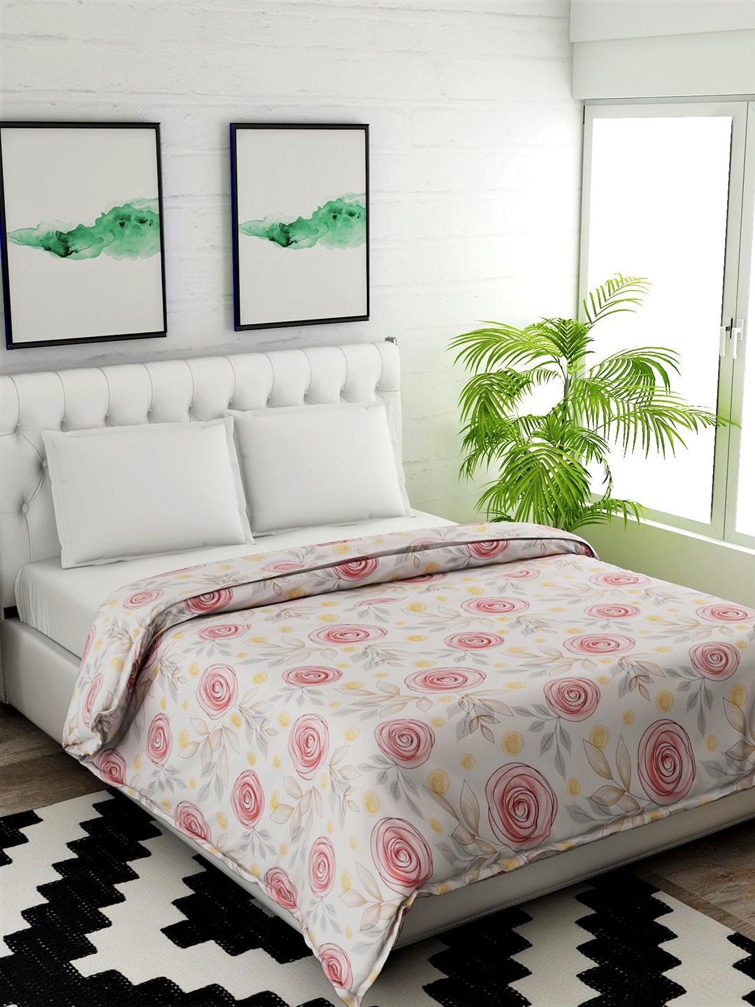 

Salona Bichona White & Pink Floral Mild Winter 120 GSM Double Bed Comforter