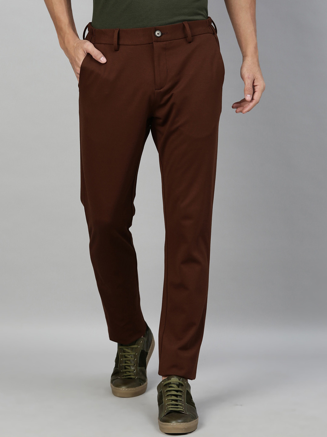 

RARE RABBIT Men Brown Regular Fit Solid Regular Trousers