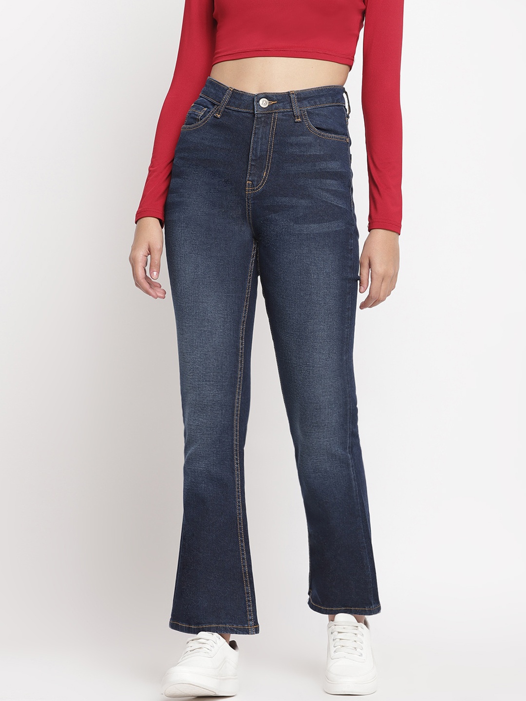 Belliskey Women Blue Bootcut High-Rise Clean Look Stretchable Jeans