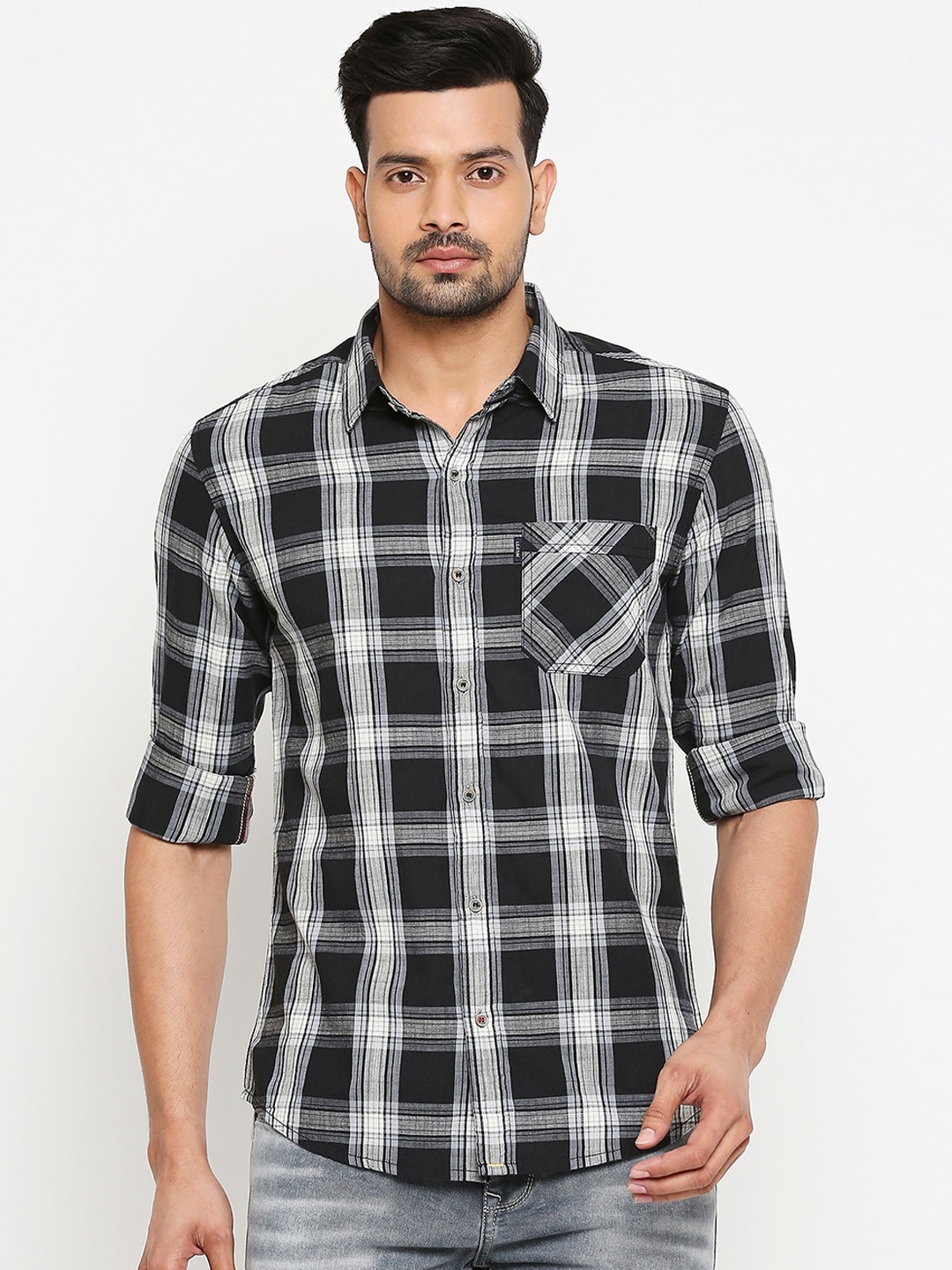 

Mufti Men Black Slim Fit Checked Casual Shirt