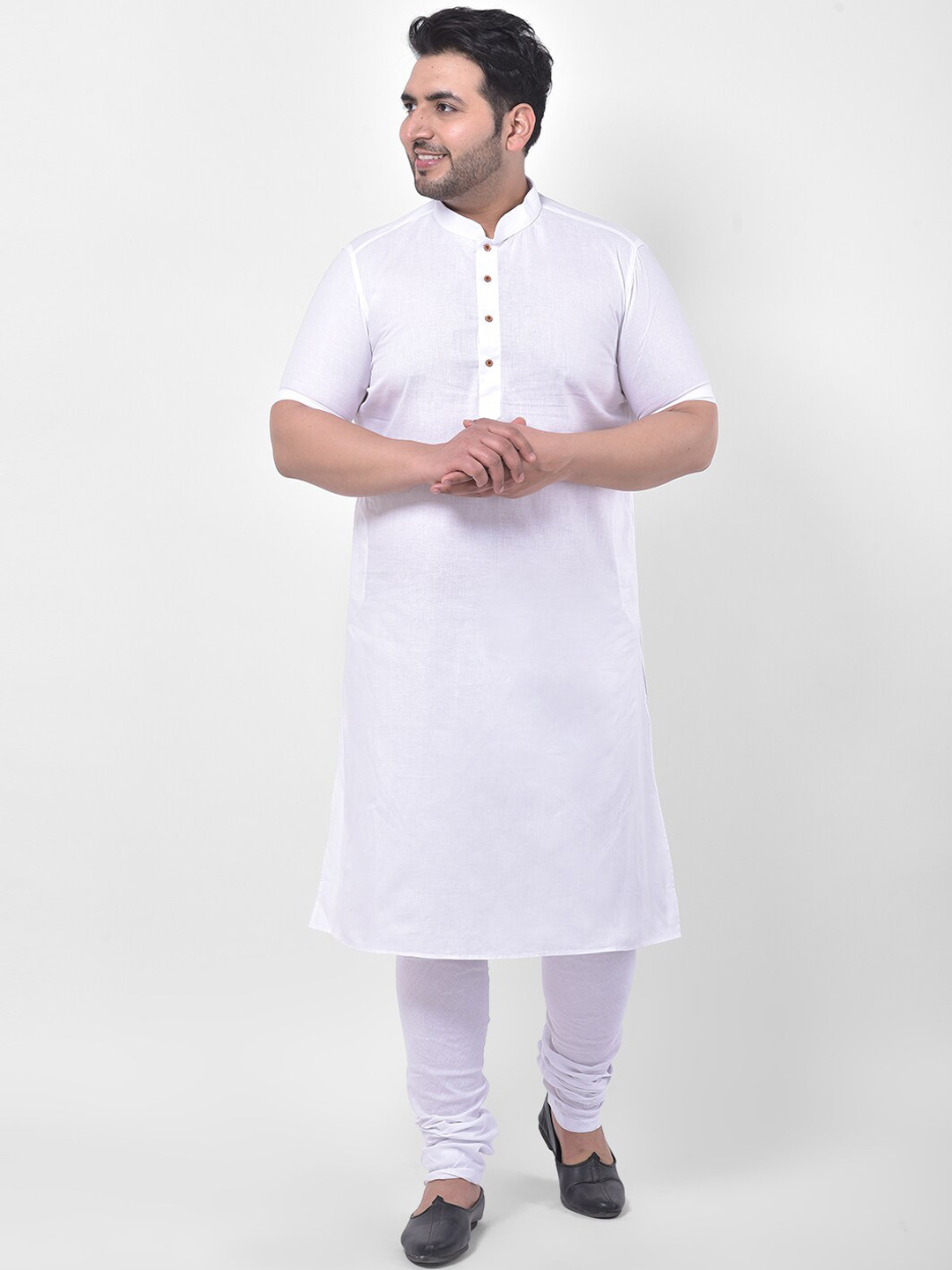 

DEYANN PLUS Men White Solid Kurta with Churidar