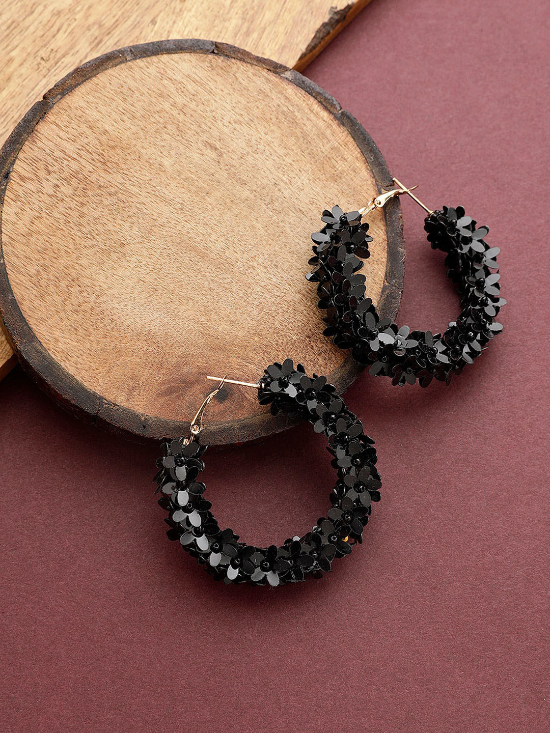 

STREET 9 Gold-Plated Black Handcrafted Contemporary Hoop Earrings