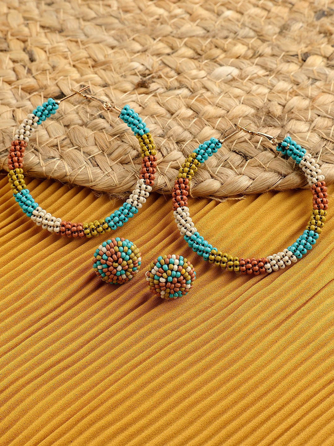 

STREET 9 Gold-Plated Multicoloured Contemporary Half Hoop Earrings, Multi