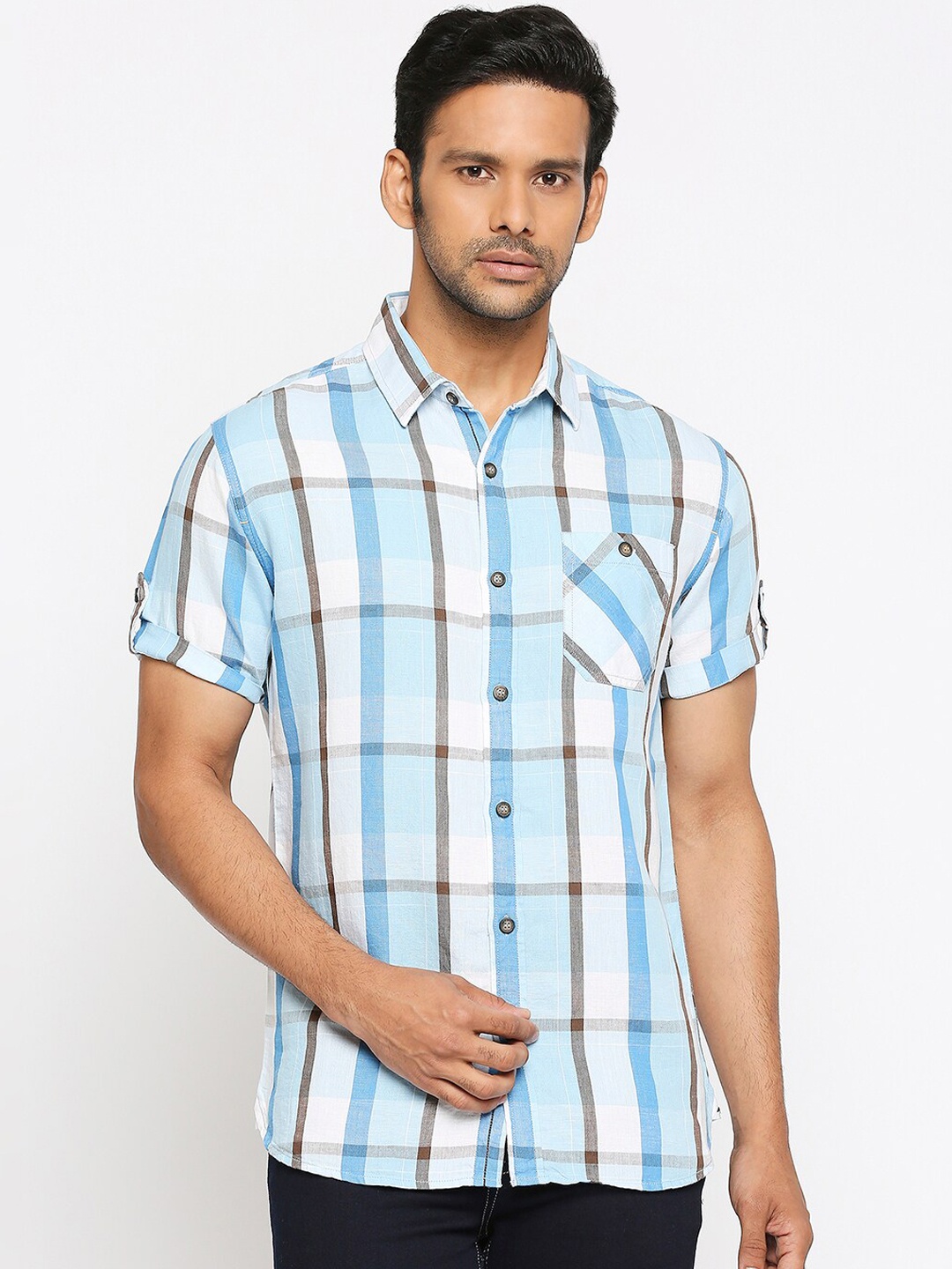 Mufti Men White Slim Fit Checked Casual Shirt