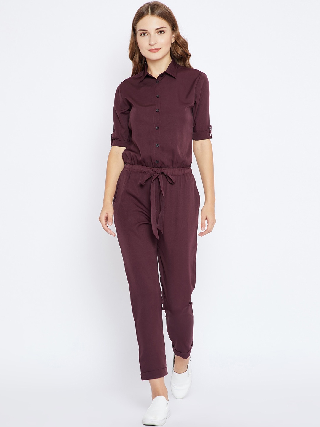 

Zastraa Women Burgundy Solid Basic Jumpsuit